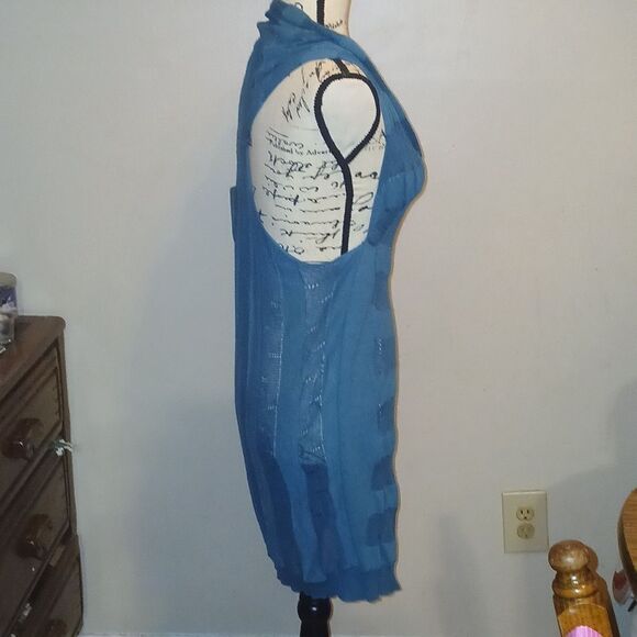 NWT Anthropologie Sparrow Blue Sheer Sleeveless Asymmetrical Dress Medium - Picture 7 of 8
